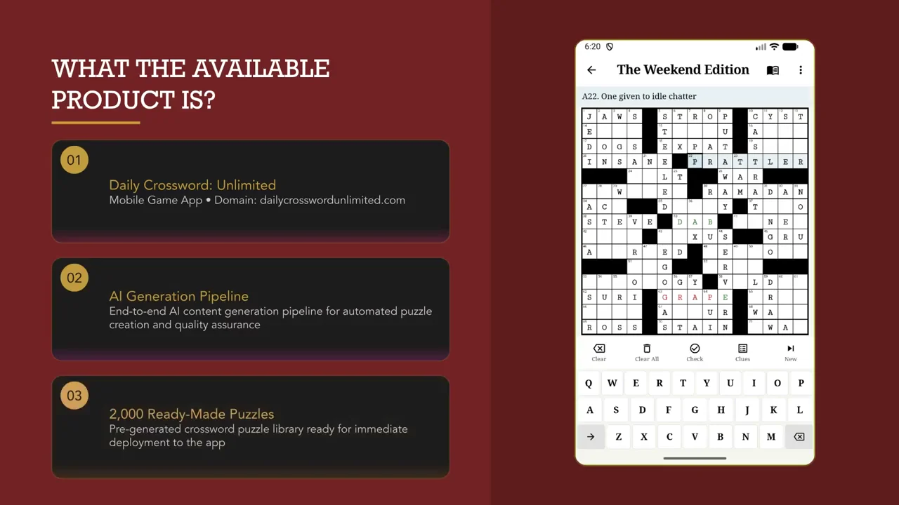 Preview of the crossword app and generation pipeline demonstration